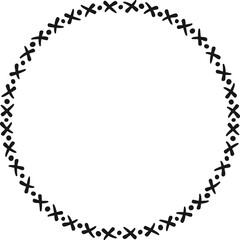 Circular border with small X's and circles. Vector illustration made with black strokes creating a circular border.