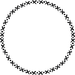 Circular border with small X's and circles. Vector illustration made with black strokes creating a circular border.