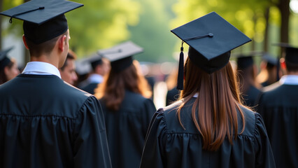 university graduates wear gowns caps commencement day concept education congratulatory ceremony