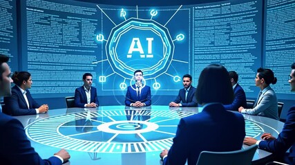 Business meeting on artificial intelligence with diverse professionals discussing technology insights - Powered by Adobe