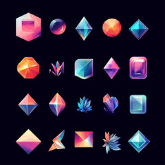 Abstract Gemstone Icons with Vibrant Colors and Geometric Shapes