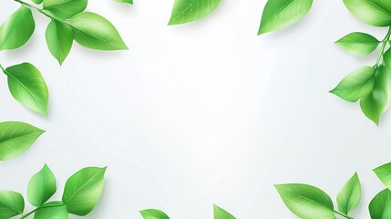 Bright Green Leaves Frame on White Background
