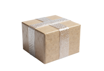Cardboard box with bubble wrap tape, transparent background