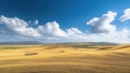 Fototapeta premium A dramatic landscape of the Chyulu Hills and the Chyulu Desert, Kenya, where towering golden sand dunes