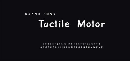 Lettering font isolated on black background. Texture alphabet in street art and graffiti style. Grunge and dirty effect.  Vector brush letters.