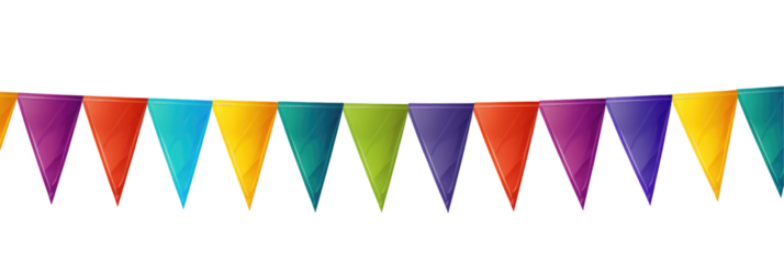 triangular bunting flags on transparent background
