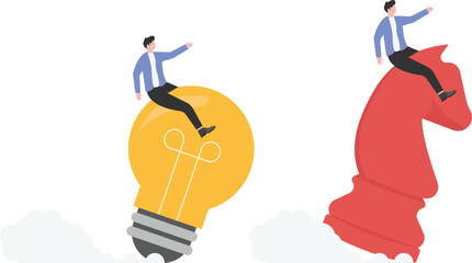 a man riding a light bulb icon vector. concept of thinking. creative symbol.

