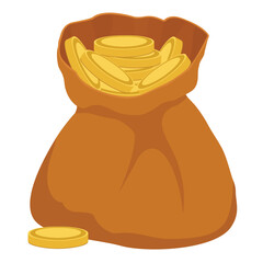 Open bag, sack with gold coins
