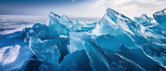 An extraordinary close-up of a frozen section of Lake Baikal, where massive ice shards rise from the surface