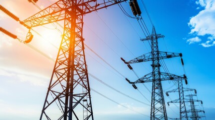 Electricity Transmission Towers Stretching Across a Rural Landscape.