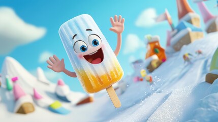 Cheerful Cartoon Character Joyfully Holding a Colorful Popsicle Treat