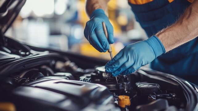 Mechanic painting electric mini cooper s with precision tools in a professional car service setting