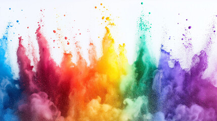 colorful rainbow holi paint color powder explosion isolated white wide panorama background