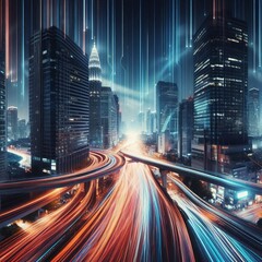 Obraz premium Light Trails Streaks of light following the movement of the code