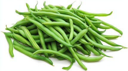 Fresh Green Beans Isolated on White Background with Soft Shadows