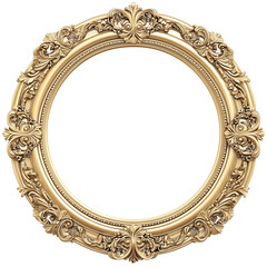 Elegant Pastel Yellow Baroque Circular Frame with Ornate Floral Carvings – PNG Transparent Background