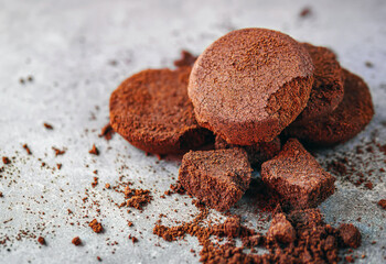 Close-up of coffee grounds from espresso machine. coffee ground on gray background