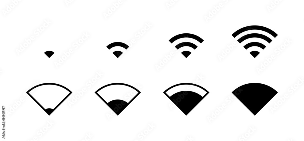 Poster flat linear icons set of different wi-fi signal strengths in vector format.