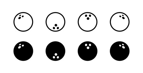 Bowling balls vector icons set in linear and flat styles.