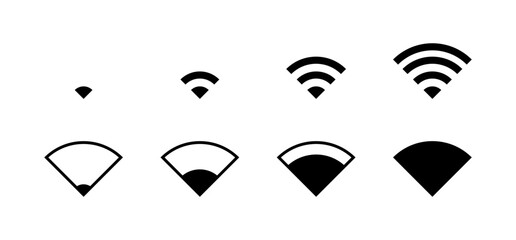 Flat linear icons set of different wi-fi signal strengths in vector format.