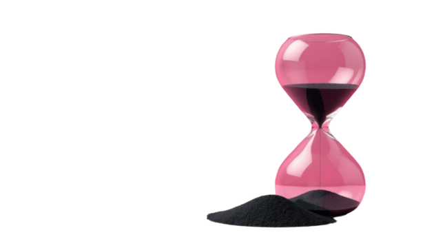 Hourglass with Black Sand on Pink Background