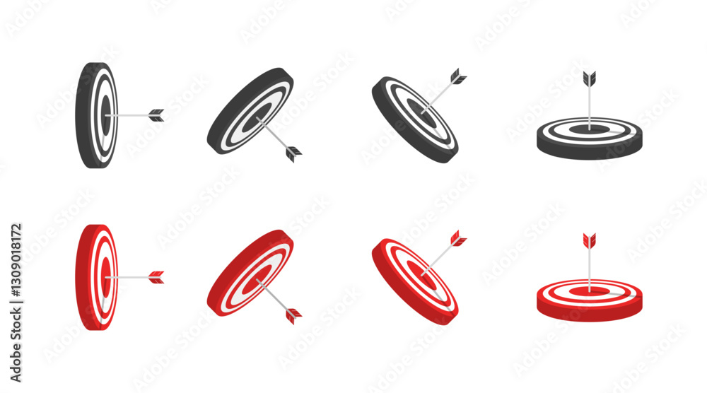Poster flat linear icons set of targets with arrows vector.