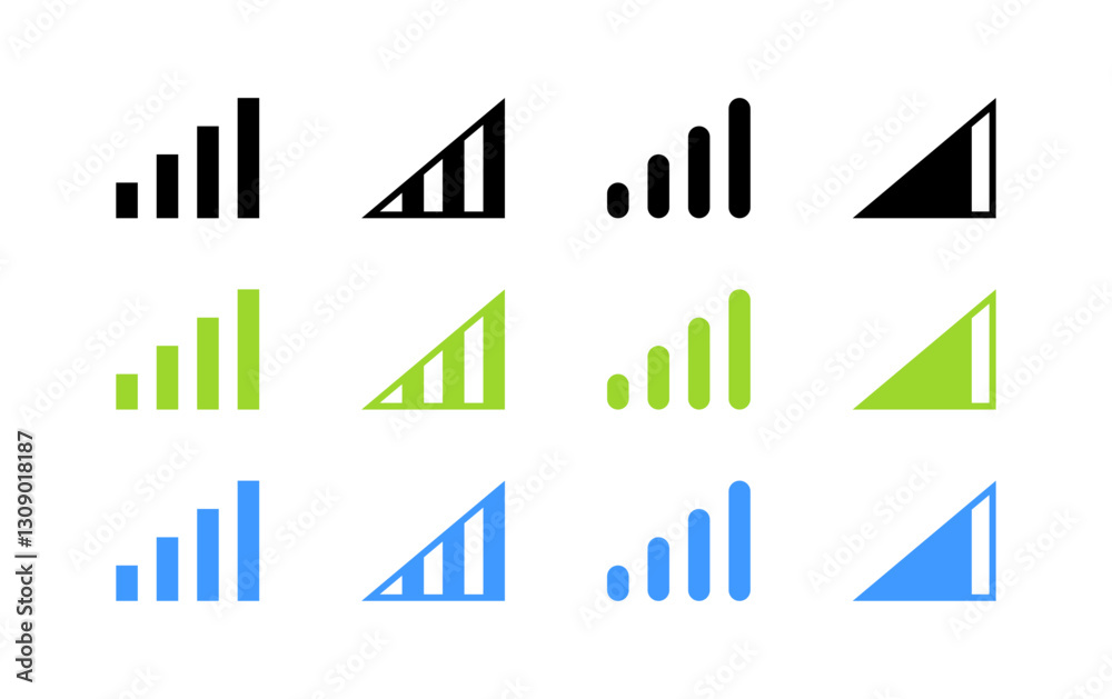 Poster Flat style bar and line graph icons set – vector representation for data visualization.