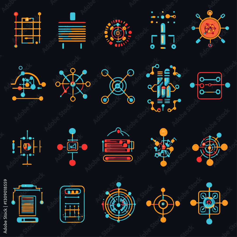 Poster abstract digital data circuits and diagrams on dark background