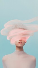 Futuristic hairstyling device creates a unique look with flowing hair design in a minimalist setting