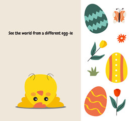 A delightful set featuring Easter greeting cards, a collection of colorful flowers, and beautifully decorated eggs. Perfect for holiday designs, seasonal decorations, and festive illustrations.