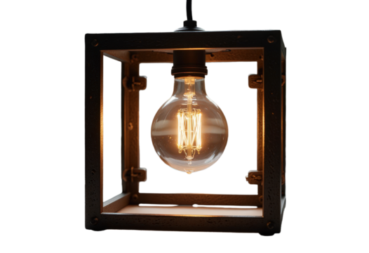 Industrial caged lightbulb with transparent background