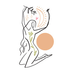 Pretty girl practicing Kundalini yoga flat doodle cartoon illustration. Young woman doing asana, stretching exercise pilates princess. Female silhouette pose vector clipart