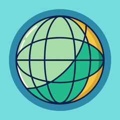 Geometric Globe Vector Illustration, A geometric vector illustration of a globe with intersecting lines and green, yellow, and blue sections on a teal background.
