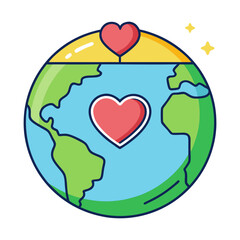 Earth with two heart symbols vector illustration, A vector illustration of Earth with two heart shapes symbolizing love and care for the planet and its people.
