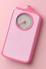 A pink bathroom scale with a dial showing its measurement details