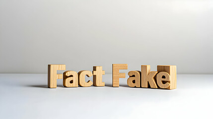 Wooden Letters Spelling Fact Fake on a White Surface with Neutral Background