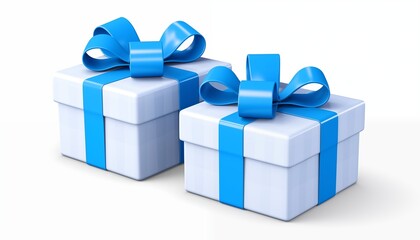 Obraz premium white check pattern gift box with blue ribbon