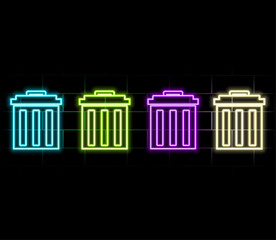 Glowing neon Recycle bin with recycle symbol icon isolated on blue background. Trash can icon. Garbage bin sign. Recycle basket sign. Vector Illustration