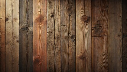 Fototapeta premium weathered wooden planks arranged horizontally, with visible natural grain, knots, and slight imperfections, creating a rustic and textured background
