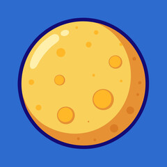 Yellow moon vector with craters and shine, A vector illustration of a yellow moon with visible craters and a shiny surface, set against a bright blue background.
