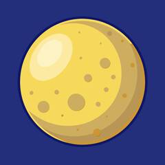 Yellow moon vector with craters and shine, A vector illustration of a yellow moon with visible craters and a shiny surface, set against a dark blue background.
