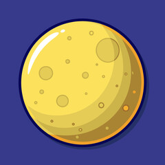 Shiny yellow moon vector with craters, A vector illustration of a shiny yellow moon with visible craters, set against a dark purple background.

