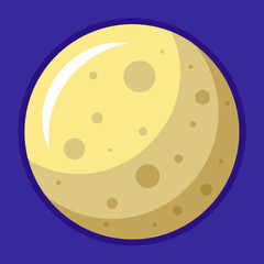 Yellow moon vector with craters and shine, A vector illustration of the moon with craters and a shiny surface, set against a deep purple background.
