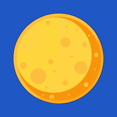 Yellow moon vector with craters on blue background, A vector illustration of a yellow moon with craters, set against a bright blue background.

