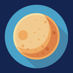Moon vector with crescent shape and craters, A vector illustration of the moon with a crescent shape and visible craters, set against a circular blue background.
