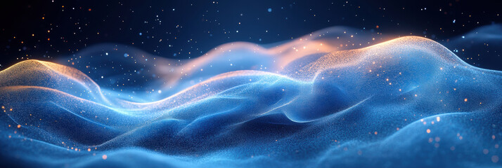 Obraz premium Ethereal waves of shimmering light in abstract blue background.