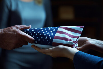 Naklejka premium Emotional Moment of Veterans Flag Folding Ceremony with United States Flag Transfer