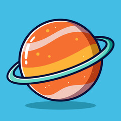 Cartoon planet with rings vector illustration, A vector illustration of a cartoon planet with orange and yellow stripes, surrounded by a light blue ring.
