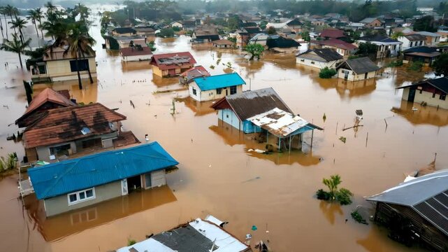The scene after the flood submerged the village