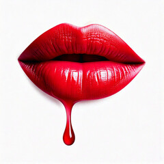 Fototapeta premium Close up closed red lip drippng isolated on white 